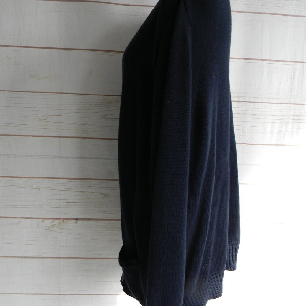 Vintage LL Bean COTTON Cardigan Sweater Preppy V-NECK NAVY BLUE Mr. Rogers XL - Picture 2 of 4